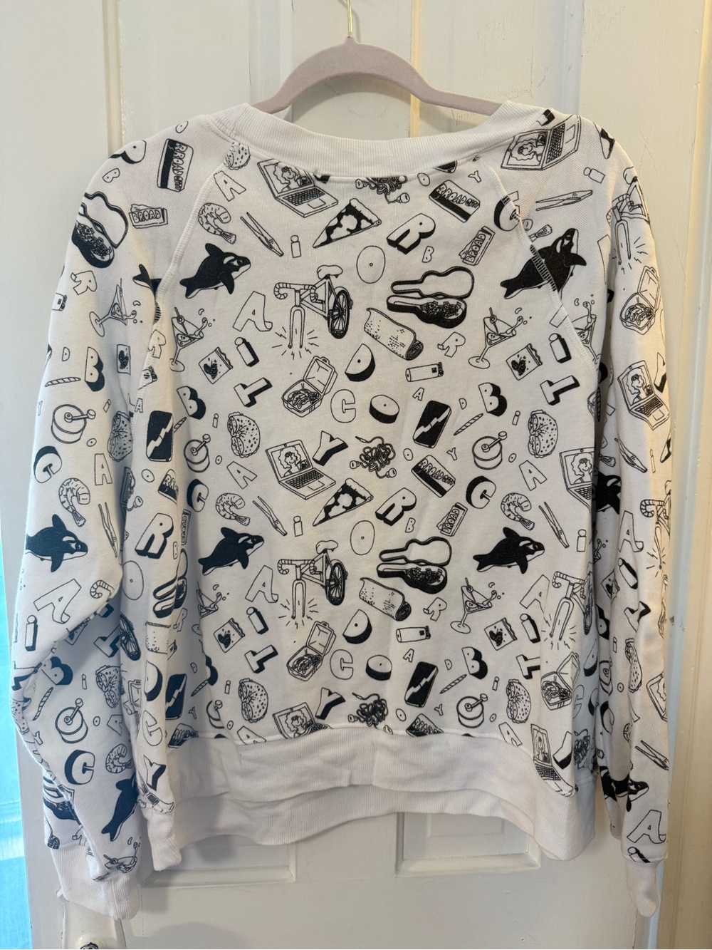 Wildfox White Black Doodle-Print Crewneck Sweatshirt - Picture 2 of 3